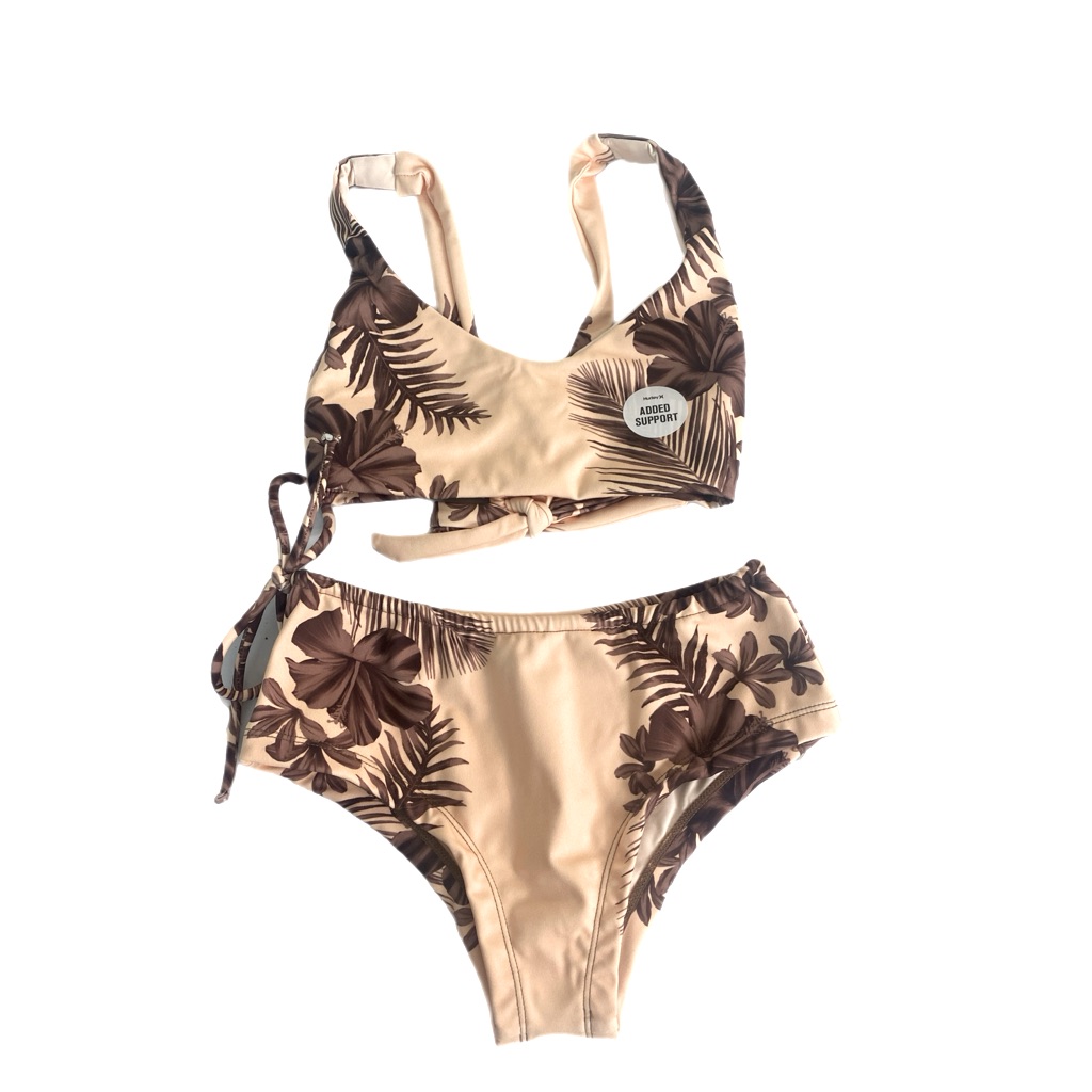 Hurley Womens 2pc Swim Set Hawaiian Lei Max Size Xs Retro Bottoms Nwt Floral